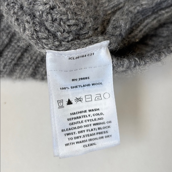 Pendleton 100% Shetland Wool Cable Knit Fishermans Sweater Gray Mens Size Large - Picture 4 of 13